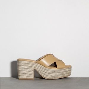 ZARA Heeled Leather Wedges Tan 37 Size US 6.5